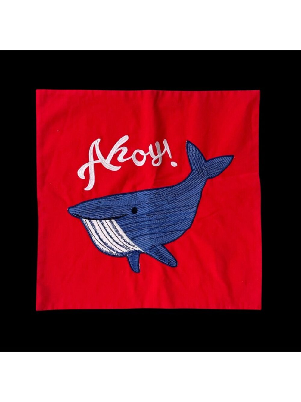 Ahoy Whale Pillow Cover Embroidered Red Blue Nautical Beach Fish Decor - Picture 2 of 10